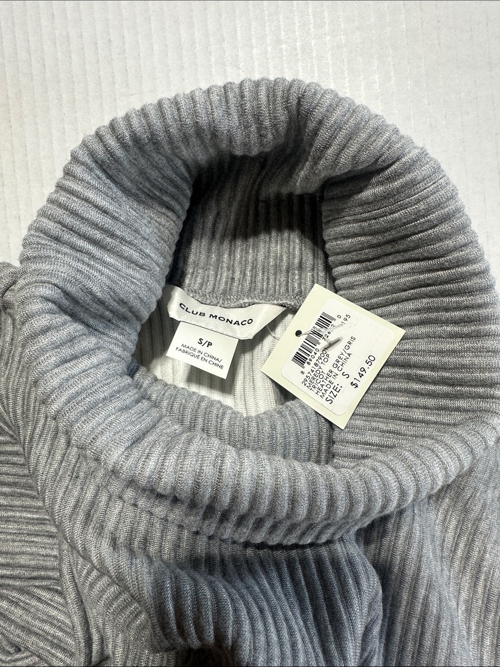NWT Meredy top tricot Club Monaco heathered Grey Ribbed Turtleneck Sweater soft - Picture 6 of 8